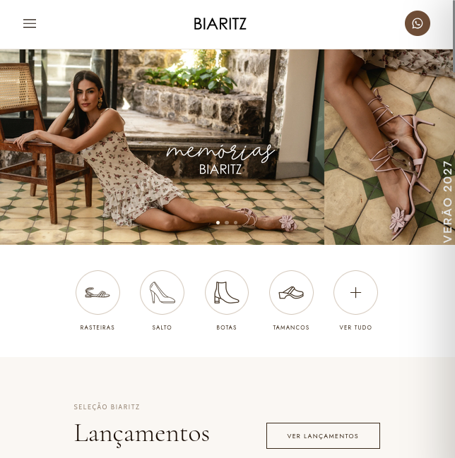 Página inicial do site Biaritz, com coleção de calçados